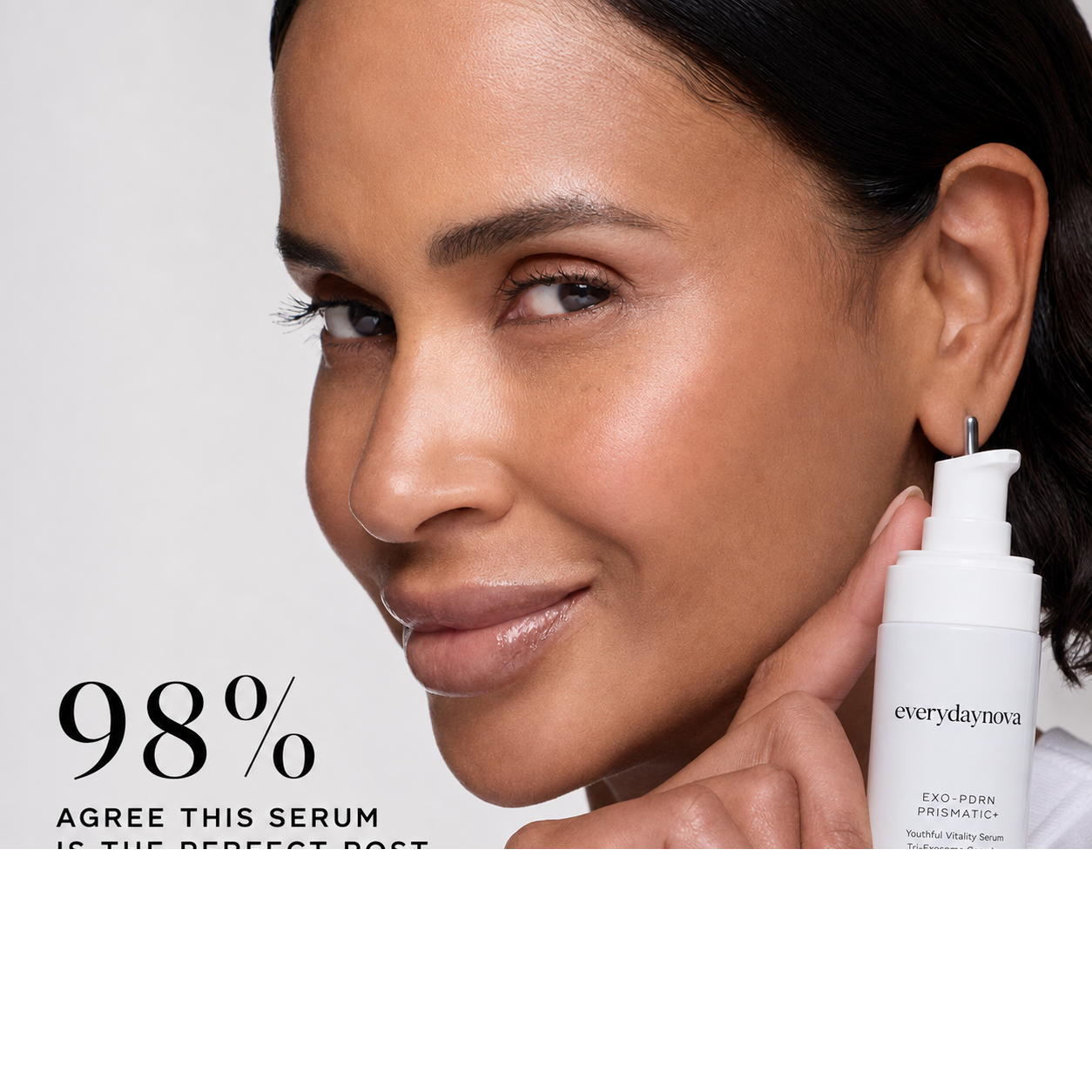 everydaynova™ Exosome Renewal Serum — Exo-PDRN Prismatic+ held in hand — 98% agree it's the perfect post-treatment serum